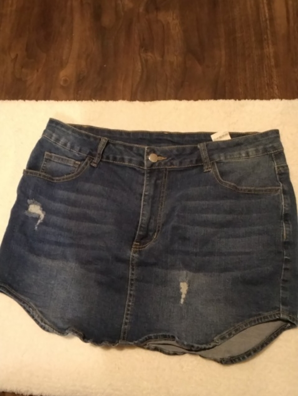 SHEIN Dark Blue Distressed Denim Mini Skirt